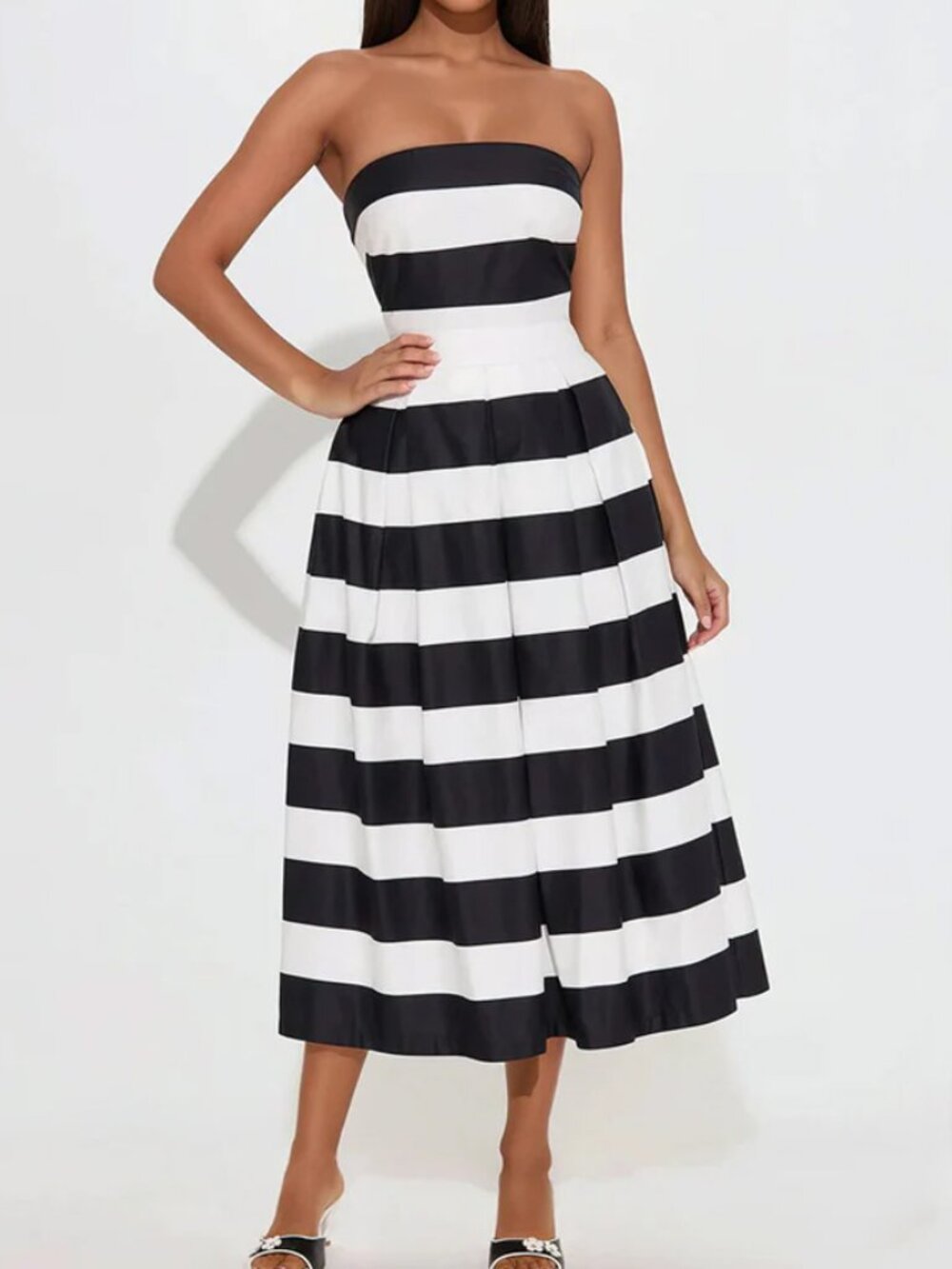 Fashion Nova Paula Pleated Striped Midi Dress